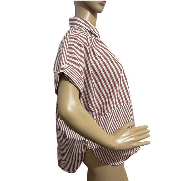 MADEWELL Popover Oversized Striped Blouse Top Short Dolman Sleeves Hi-Low Hem XS - Picture 5 of 10